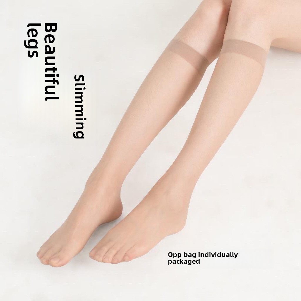 Mittelhohe Strümpfe für Damen, Anti-Haken-Sommersocken aus Seide, ultradünn, halbgeschnitten, schwarz, fleischfarben, kerngesponnene Seide, Halbhohe Wadensocken für Kinder_voghion.com