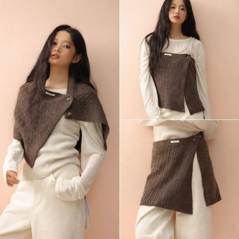 Wool Knit Shawl Cape, Cable Knit Scarf, Light Luxury High-End Scarf, Korean Style Versatile Skirt Wool Knit Shawl Cape, Cable Knit Scarf, Light Luxury High-End Scarf, Korean Style Versatile Skirt