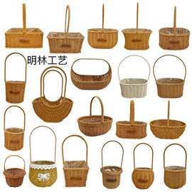 仿藤编手提插花手工编织花篮客厅摆件田园篮子伴手礼包装鲜花篮子