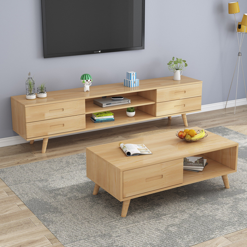 armario de televisión de madera sólida combinación de mesa de té nórdica moderna y simple armario de almacenamiento doméstico pequeño