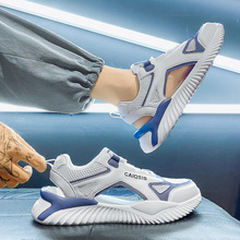春款潮流时尚休闲鞋户外运动网面缕空透气平底鞋青少年系带跑步鞋