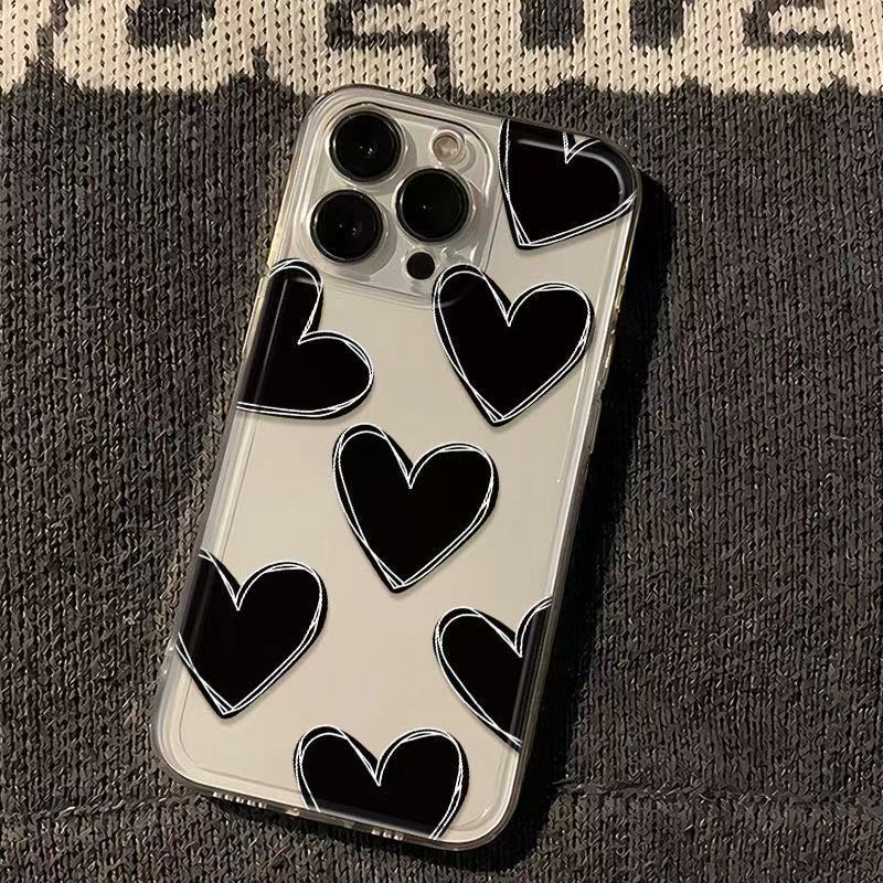 Love Black Apto iphone16promax funda para teléfono móvil transparente Apple 15/14pro Japón y Corea del Sur 13/12/11