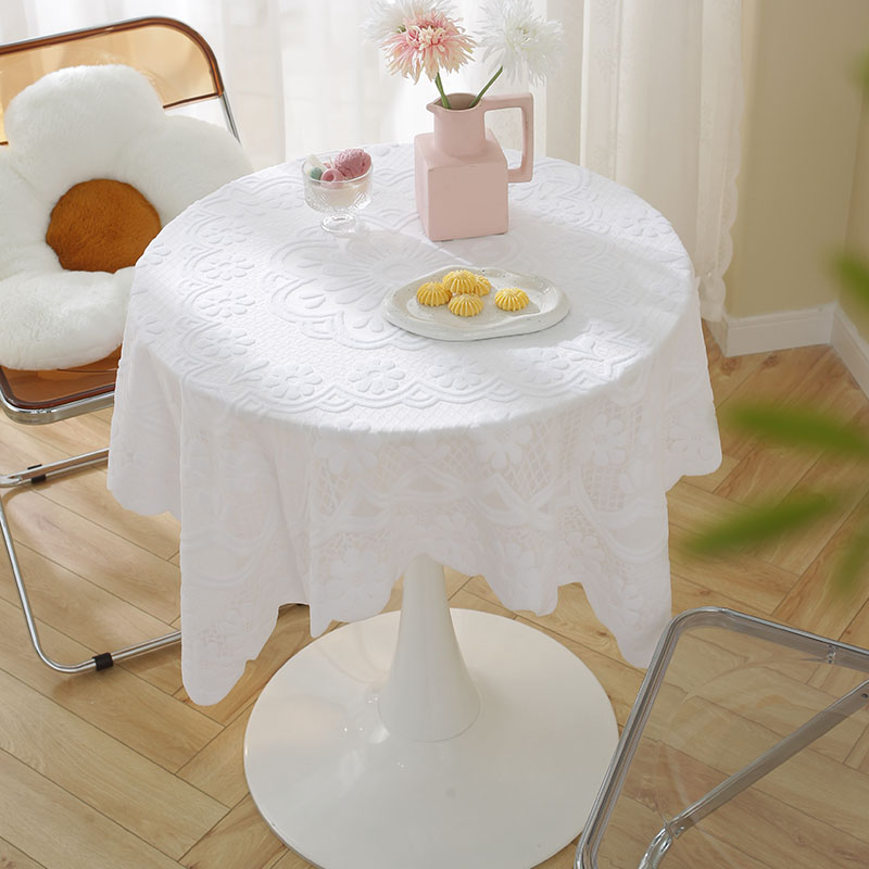 JUD5小圆桌桌布蕾丝茶几台布小清新盖巾百搭防尘盖布布艺长方形纯