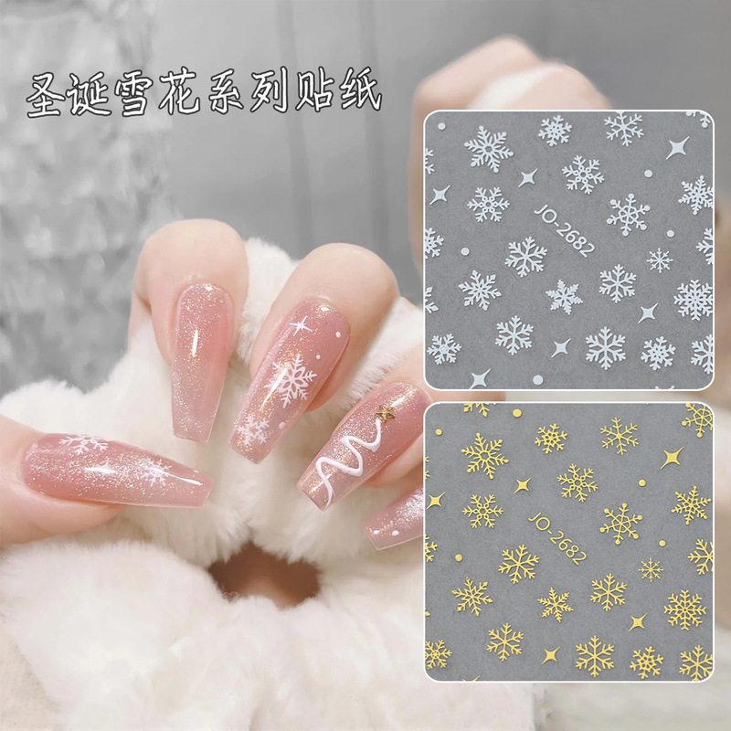 Little Red Book Explosions Transparent Bottom Snowflake Nail Art Sticker Laser Silver White Golden Snowflake Christmas Nail Sticker