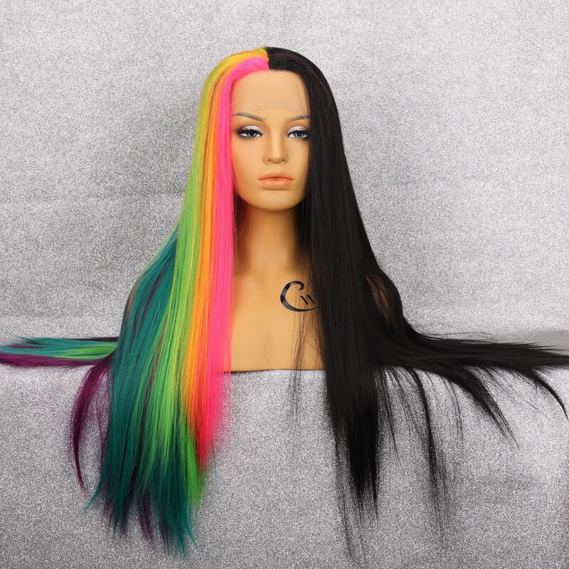 Synthetic Lace Front Wig 13*3 Multi-Color Long Straight Hair High-Temperature Silk Synthetic Fiber Front Lace Wig