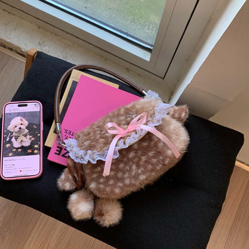 2026 Spring New Simple Fawn Pattern Plush Handbag High-Value Commuter Underarm Bag Retro Women's Bag 2026 Spring New Simple Fawn Pattern Plush Handbag High-Value Commuter Underarm Bag Retro Women's Bag
