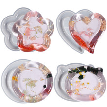 虞美人diy水晶滴胶树脂石膏收纳盘圆形心形猫头花朵碟子硅胶模具