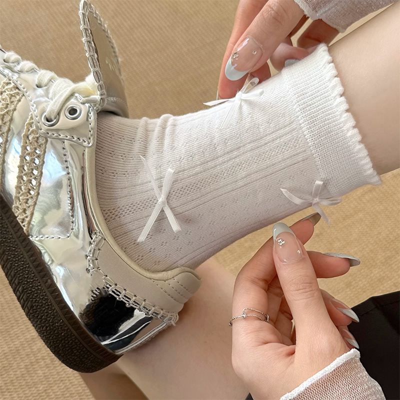 Lacy Socks Socks Women's Cotton Sweat Absorbing Breathable Elastic Mid-length Socks Lolita Style Skin-friendly Comfortable Stacked Socks