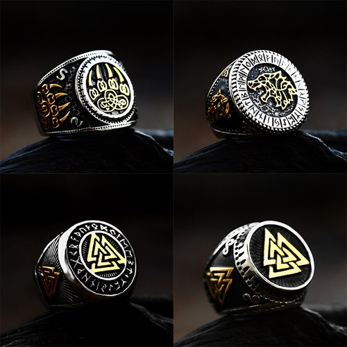 beier Nordic retro Viking letter stainless steel ring wholesale European and American retro animal titanium steel ring