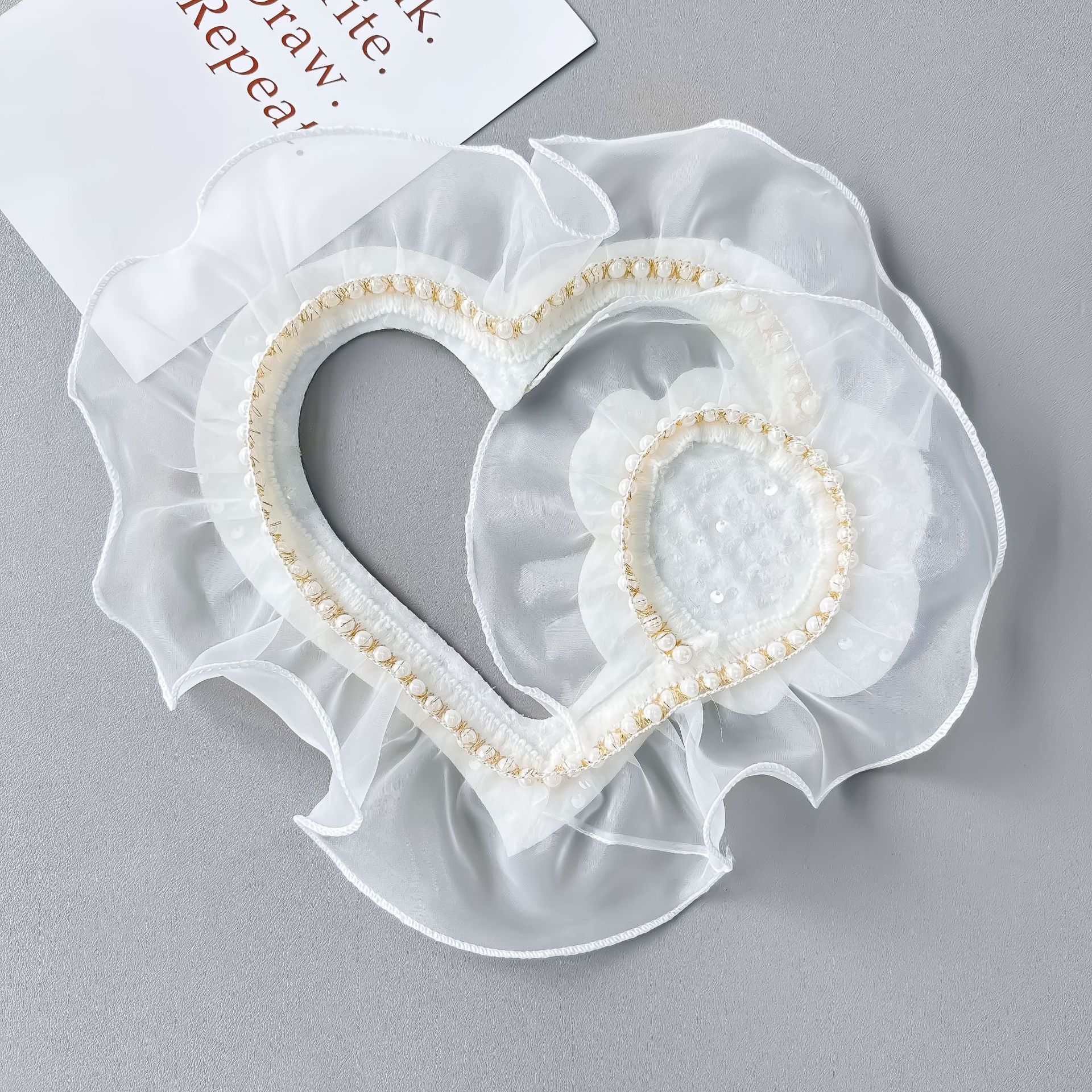 Nuevo blanco de doble capa ogan amor tela doblada pegada encaje de perla decoración vestido de boda vestido de ropa image 4