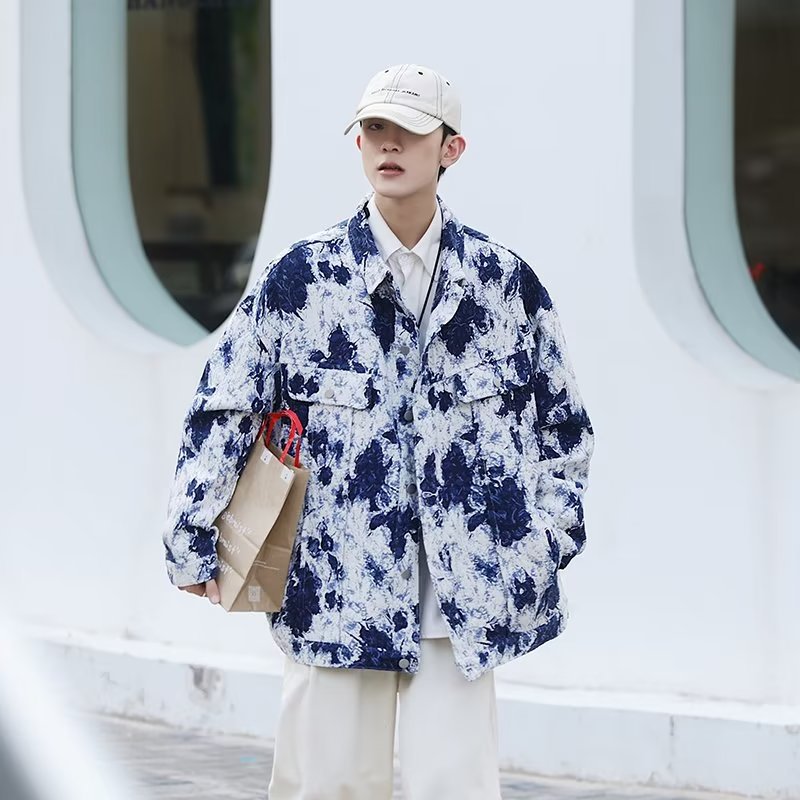 Giacca di jeans uomo tie dye oversize stile streetwear_voghion.com