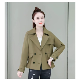 时尚韩版短款风衣外套女2026春秋新款高级感洋气质百搭双排扣上衣