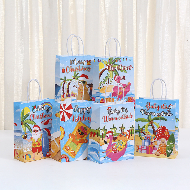 卡通沙滩圣诞手提袋创意圣诞节包装袋沙滩派对零食糖果礼品袋批发