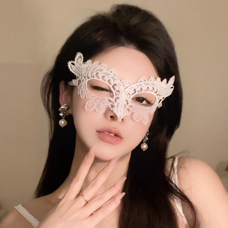 黑色花朵半脸面具女生眼罩蕾丝面罩cos晚会假面舞会装扮万圣节|undefined