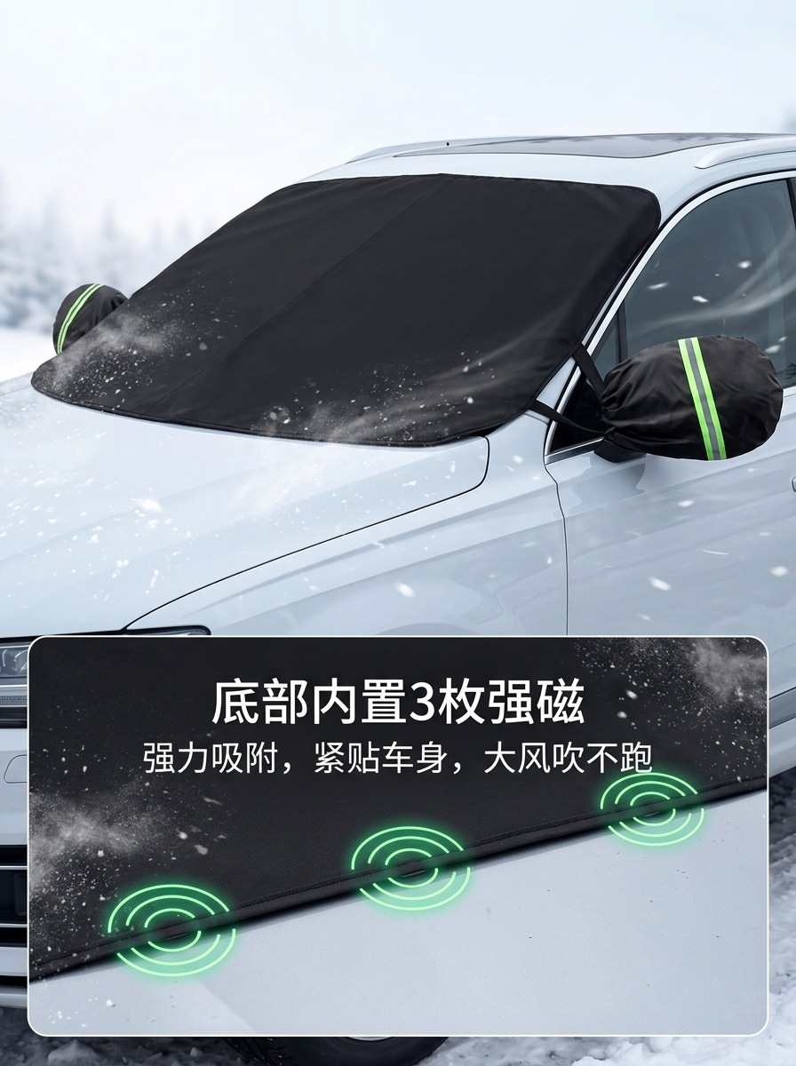 Car snow cover for front windshield, thickened windscreen, anti-freeze magnetic 600D Oxford cloth snow cover, car cover