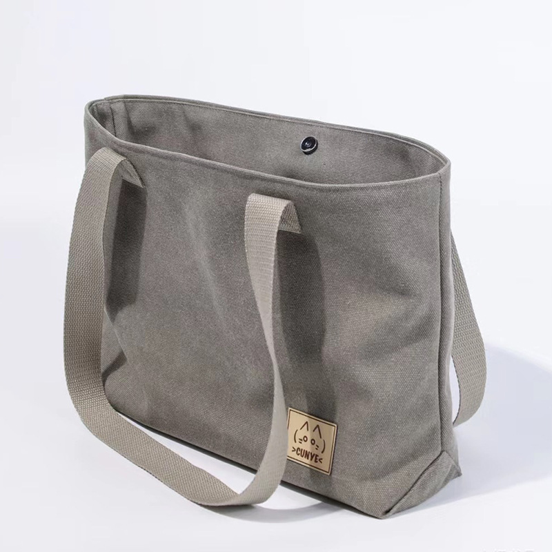 手提空白现货logo帆布袋可爱卡通学生黑色棉布包彩印日系印花广告