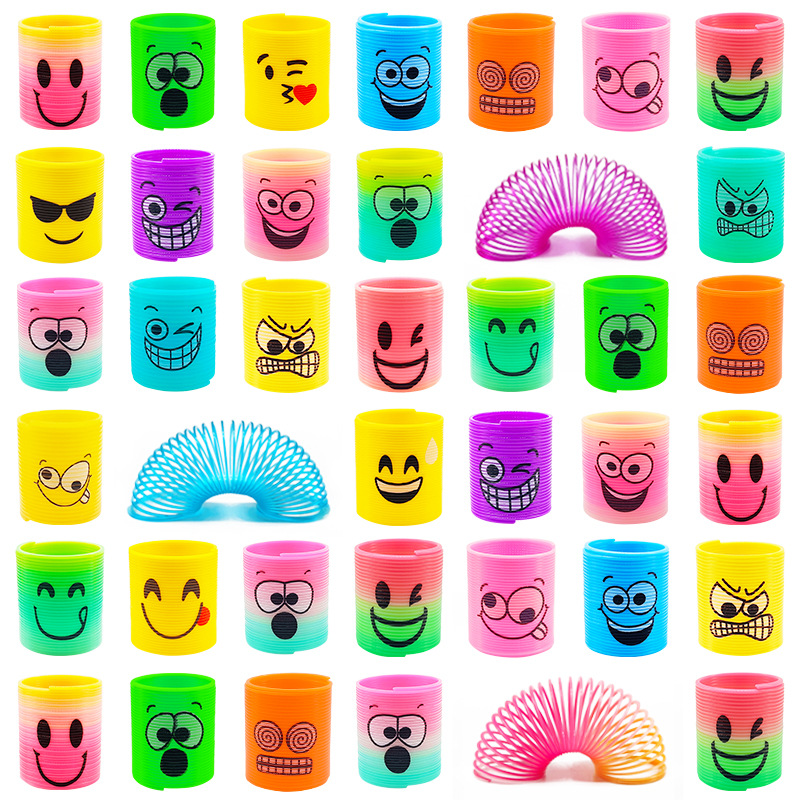 Círculo de resorte de venta caliente transfronterizo pequeño regalo rompecabezas nostálgico emoticón sonriente Jenga círculo mágico del arco iris
