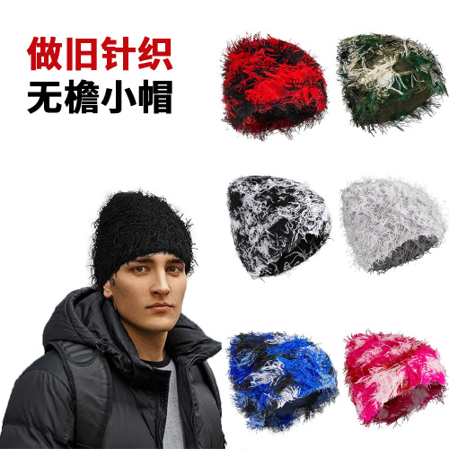Autumn/Winter Double-Layer Insulated Knitted Beanie, European and American Style Personality Trendy Ear Cover Hat for Men and Women, Brimless Cold-Proof Woolen Hat