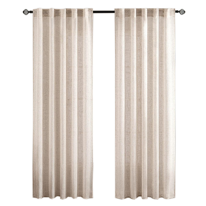 Transfronterizo Amazon venta caliente lino imitación tela de lino espalda escalada barra de penetración dormitorio sala de estar transparente tela de ventana de productos terminados