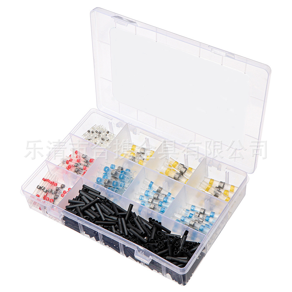 500PC 박스형 솔더 단자 솔더 링 (화이트 50 레드 70 블루 60 옐로우 20) 블랙 열 수축 튜브 HX036257-1