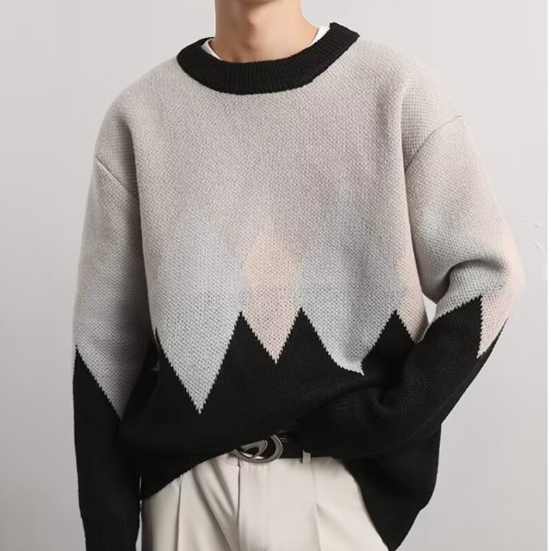 Pullover Sweater Men's Winter Trendy Brand Loose Retro Crewneck Sweater Hong Kong Style High Street Casual Sweater Jacket