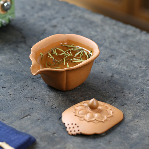 Yixing Original Mine Purple Clay Sloping Slope Lotus Hand Grab Tea Vessel Tea Strainer Filtration Tea Pot Gongfu Cup Cover Bowl