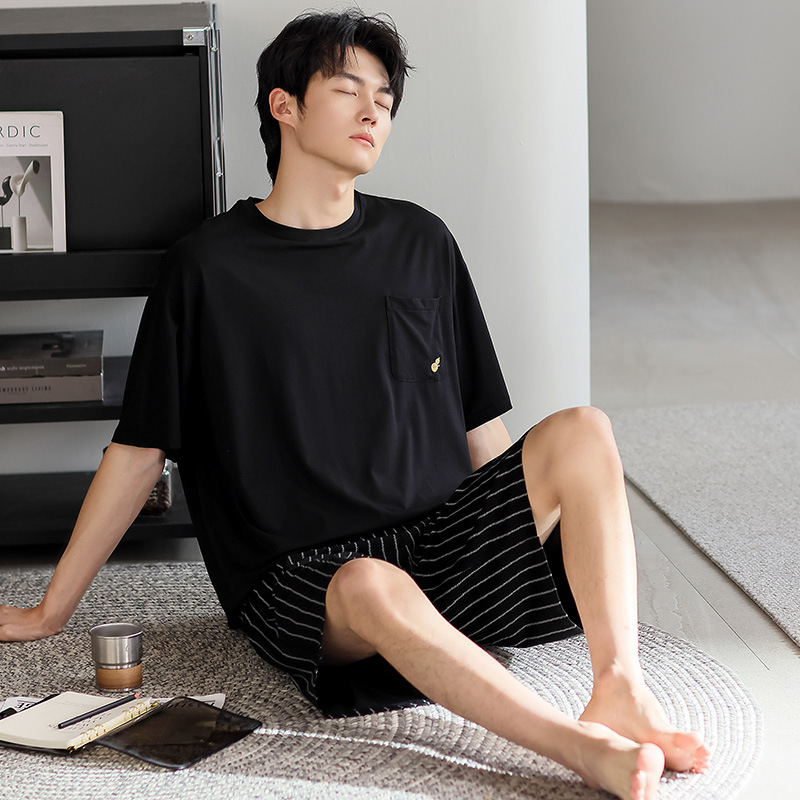 Summer Men's Modal Pajamas Thin Short-sleeved Cool plus size Home Casual Simple Loose Home Clothes suit