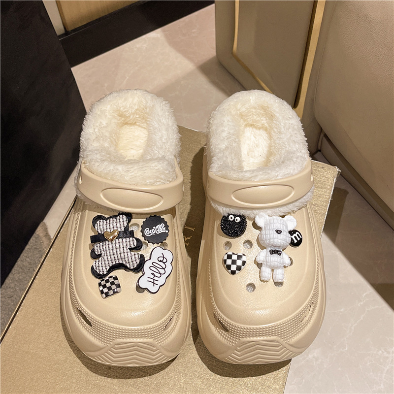 New Xiaohongshu Influencer Picks Women's Cotton High-Heeled Clogs Eva Autumn and Winter Heightening and Slimming Look Cotton Shoes