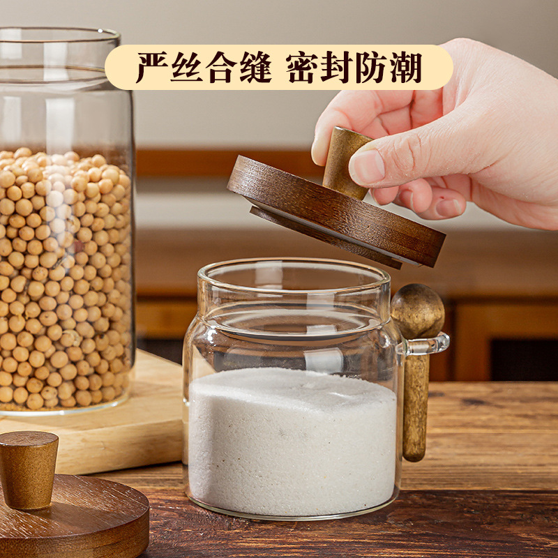密封缶ガラス茶葉缶高ホウ素シリコンガラス缶密封蓋付きキッチン収納缶スプーン付き収納缶|undefined