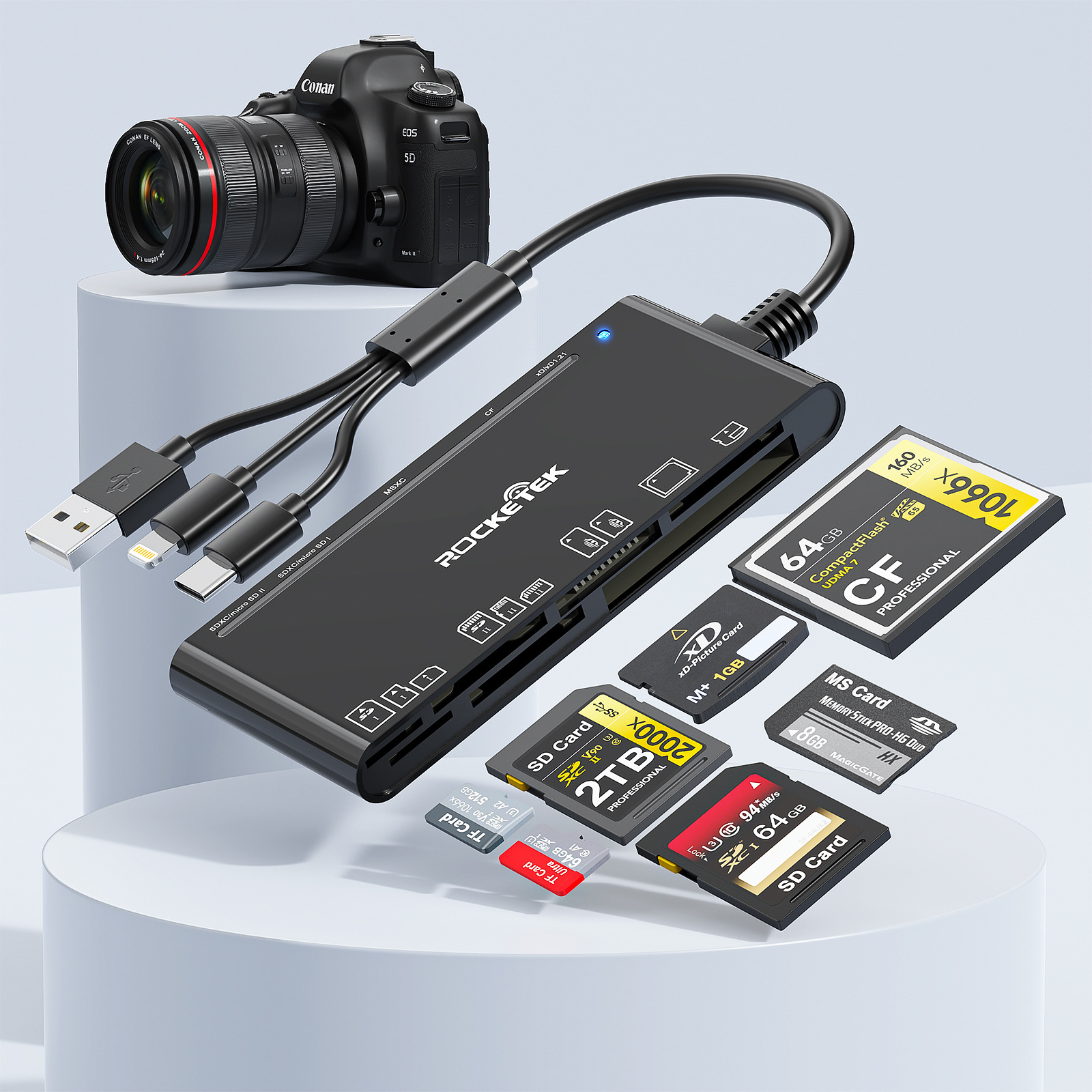 USB3.0高速读卡器多功能七合一相机TF/SD/CF/XD/MS内存卡跨境通用