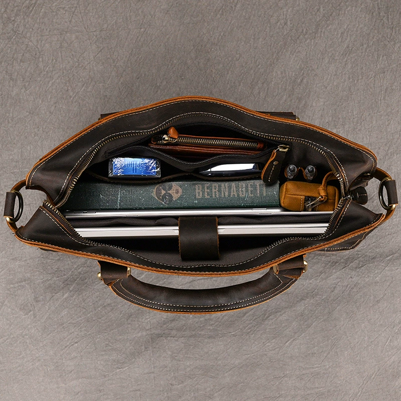 Retro one-shoulder bag, leather shoulder bag, laptop, cowhide