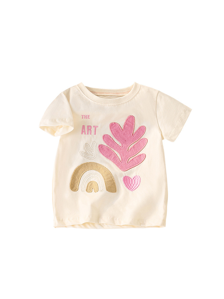 Malwee niñas de manga corta verano nuevo estilo europeo y americano niños pequeños y medianos cuello redondo casual linda niña camiseta top