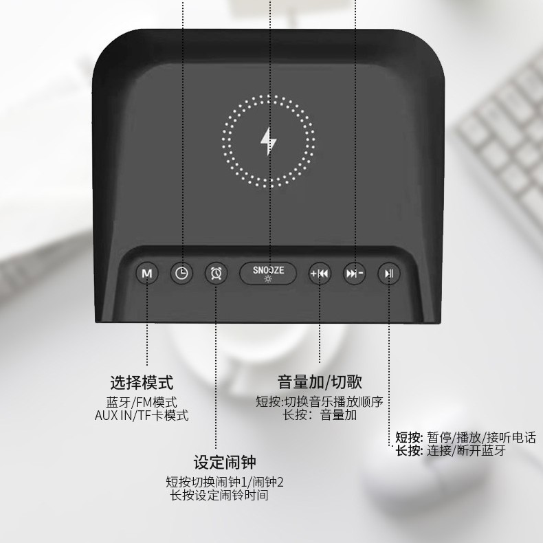 ワイヤレス充電スリーインワンスピーカー時計ワイヤレス充電 HF18W 多機能 Bluetooth スピーカーホームホテルギフト|undefined