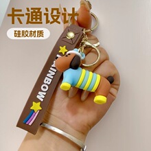 跨境外贸卡通弹簧狗钥匙扣创意香肠狗公仔挂件汽车钥匙链礼品批发