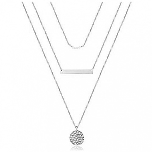 European and American jewelry wholesale, pearl disc pendant accessories, metal strip, multi-layer metal simple imitation pearl necklace