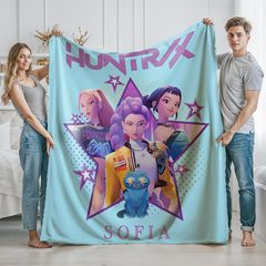 国外跨境新爆款猎魔女团‌（HUNTR/X）图案法兰绒毛毯 卡通毯子