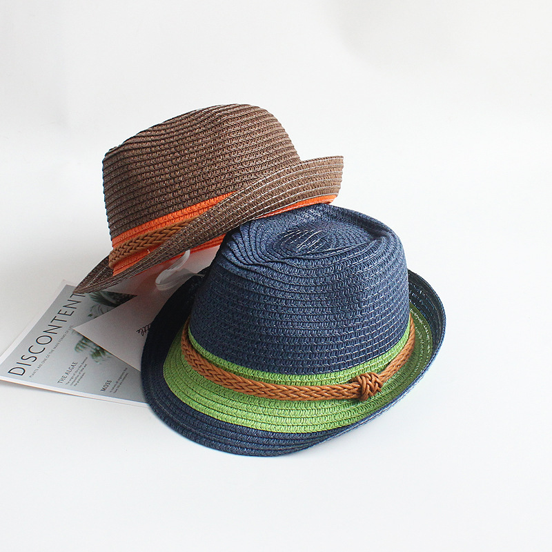 Top Hat Classification Children Unisex Fashion Color Block Crimping Straw Hat