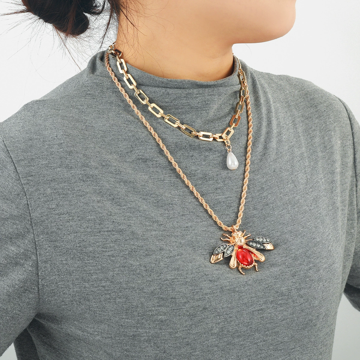 Brand set from pearl, pendant, retro necklace, European style