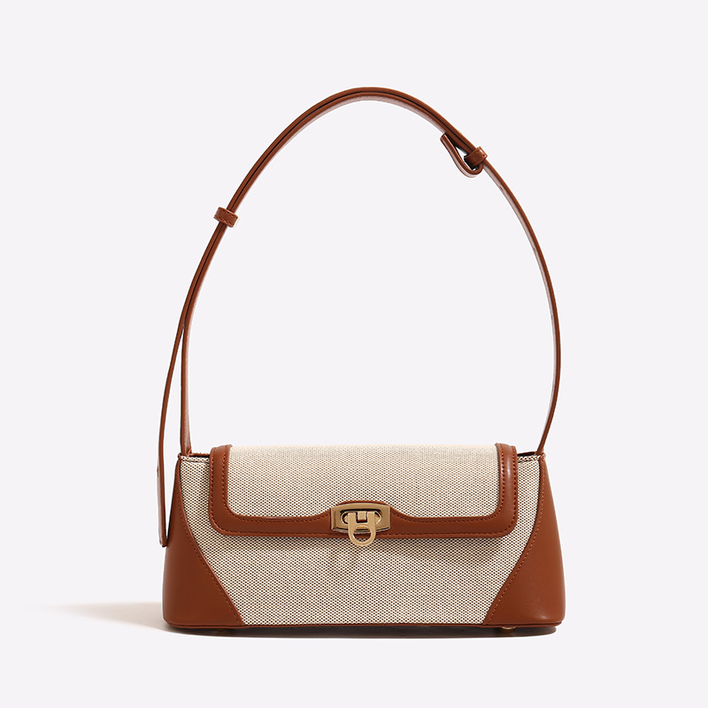 French Style Women's Bags 2025 Summer New Contrast Color Shoulder Underarm Bag Retro Baguette Handbag For Commuting - Thumbnail 6