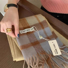 英国经典100%澳洲羊毛格子红色围巾男女通用情侣款秋冬季保暖围脖