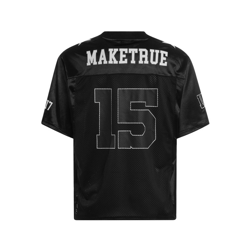 American Street Retro V-neck Mesh Jersey Short-sleeved T-shirt Men's and Women's National Fashion Brand Loose Casual Sports Half-sleeved Jersey