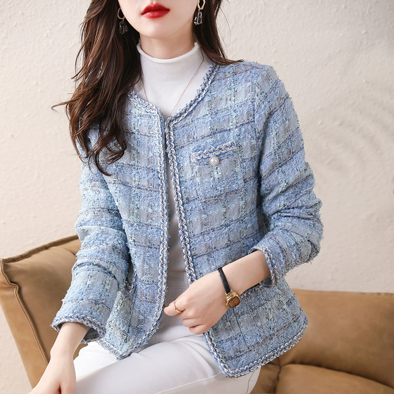 Твидовый жакет для женщин, весна 2025, новый стиль, тканый твид, элегантный французский стиль, высококачественный бренд, короткий топ