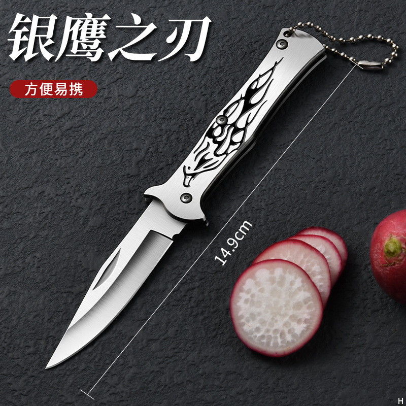 Cuchillo de frutas plegable de acero inoxidable portátil de alta dureza multifuncional cuchillo de entrega rápida