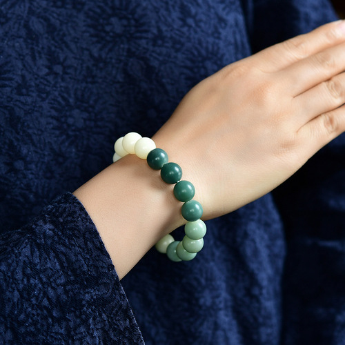 Pengsen Jewelry Natural Bodhi Root Bracelet Wisdom Fruit Gradient Green Bracelet Wholesale White Jade Buddha Beads Jewelry Gifts
