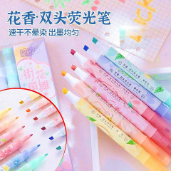 跨境雙頭花香熒光筆彩色學生畫筆淡色diy手賬筆高光重點筆記號筆
