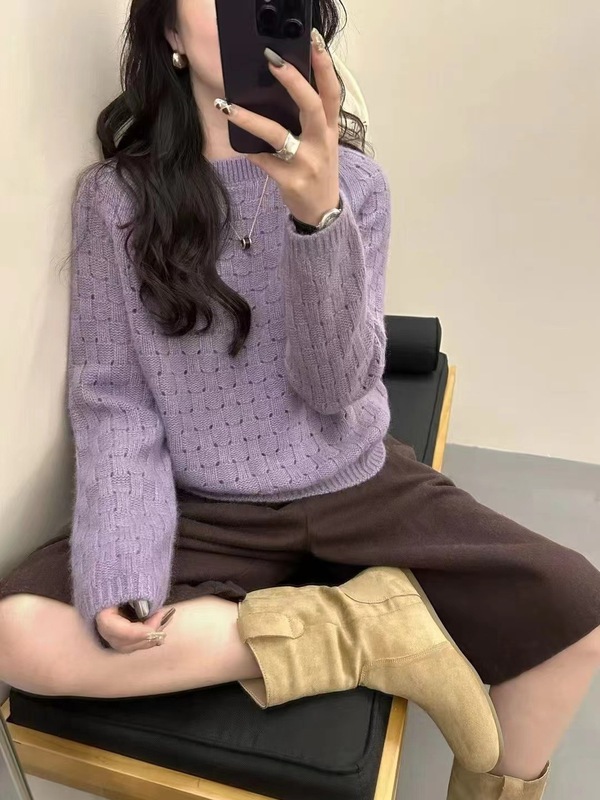 镂空编织羊毛针织衫女欧洲站2025秋装新款欧货女装羊绒毛衣打底衫|undefined