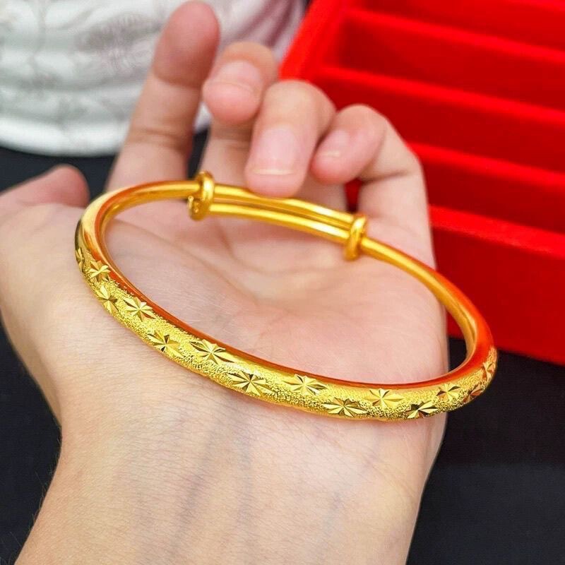 Sand Gold Jewelry Baby's Breath Round Belly Push-Pull Bracelet for Women Imitation Gold Niche Accessible Luxury High-End Bracelet Accessories Gift