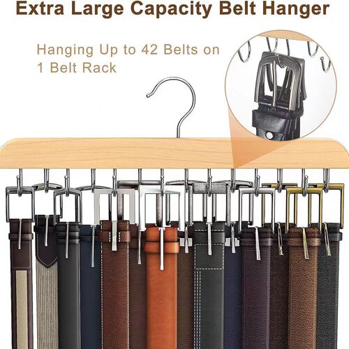 New wooden strap hanger, multi-functional, with leather strap and belt hooks, solid wood hook—household wardrobe storage gadget.