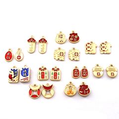 中國風祝福字 國潮 合金滴油DIY耳飾掛件鑰匙扣紅繩吊墜 飾品配件