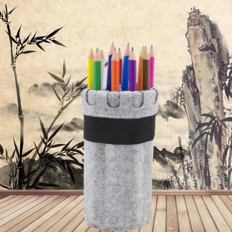 Venta al por mayor personalizado fieltro lápiz caso regalo papelería lápiz caso fieltro pluma cortina estudiante rollo lápiz caso personalizable logo